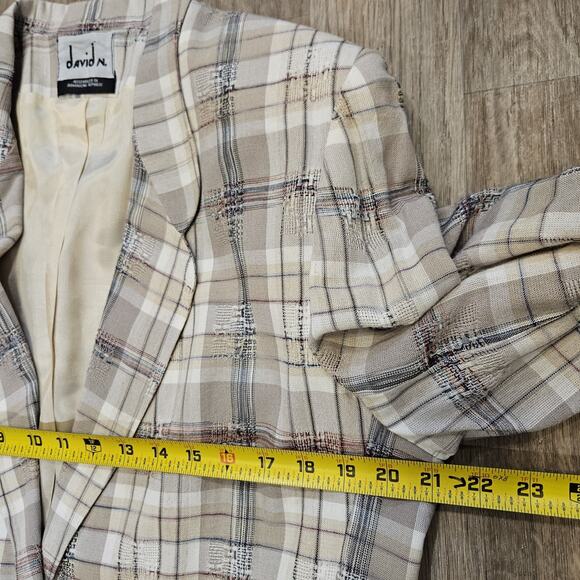 Vtg David N Plaid Blazer Womens 12 Linen Textured Acadamia Workwear Cottage Boho - Picture 7 of 9